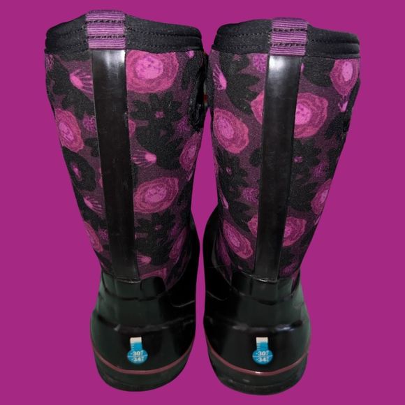 Youth Bogs K Classic Girls Water Color Boots Purple Pink Flowers Size 5 - Picture 7 of 7